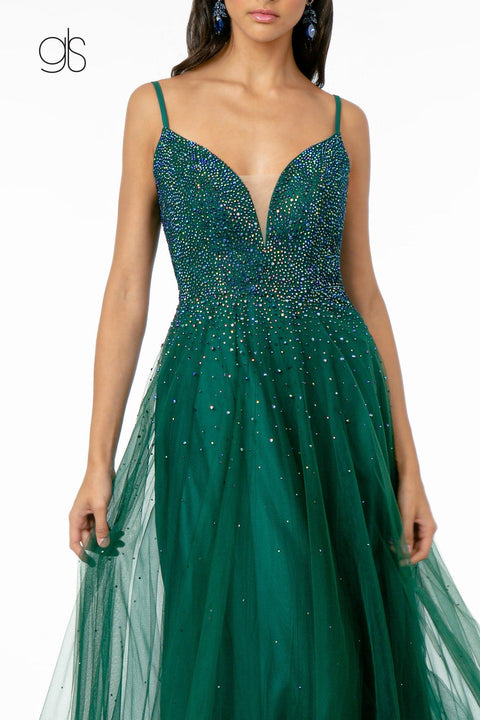 Elizabeth K GL2891: A-line Tulle Dress with Beaded Bodice