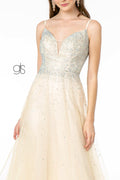Elizabeth K GL2891: A-line Tulle Dress with Beaded Bodice