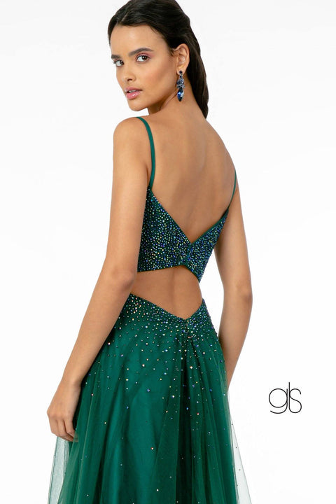 Elizabeth K GL2891: A-line Tulle Dress with Beaded Bodice