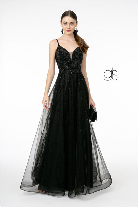 Elizabeth K GL2891: A-line Tulle Dress with Beaded Bodice