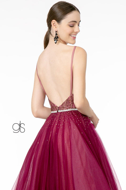 Elizabeth K GL2991: A-line Tulle Dress with Embellished Bodice