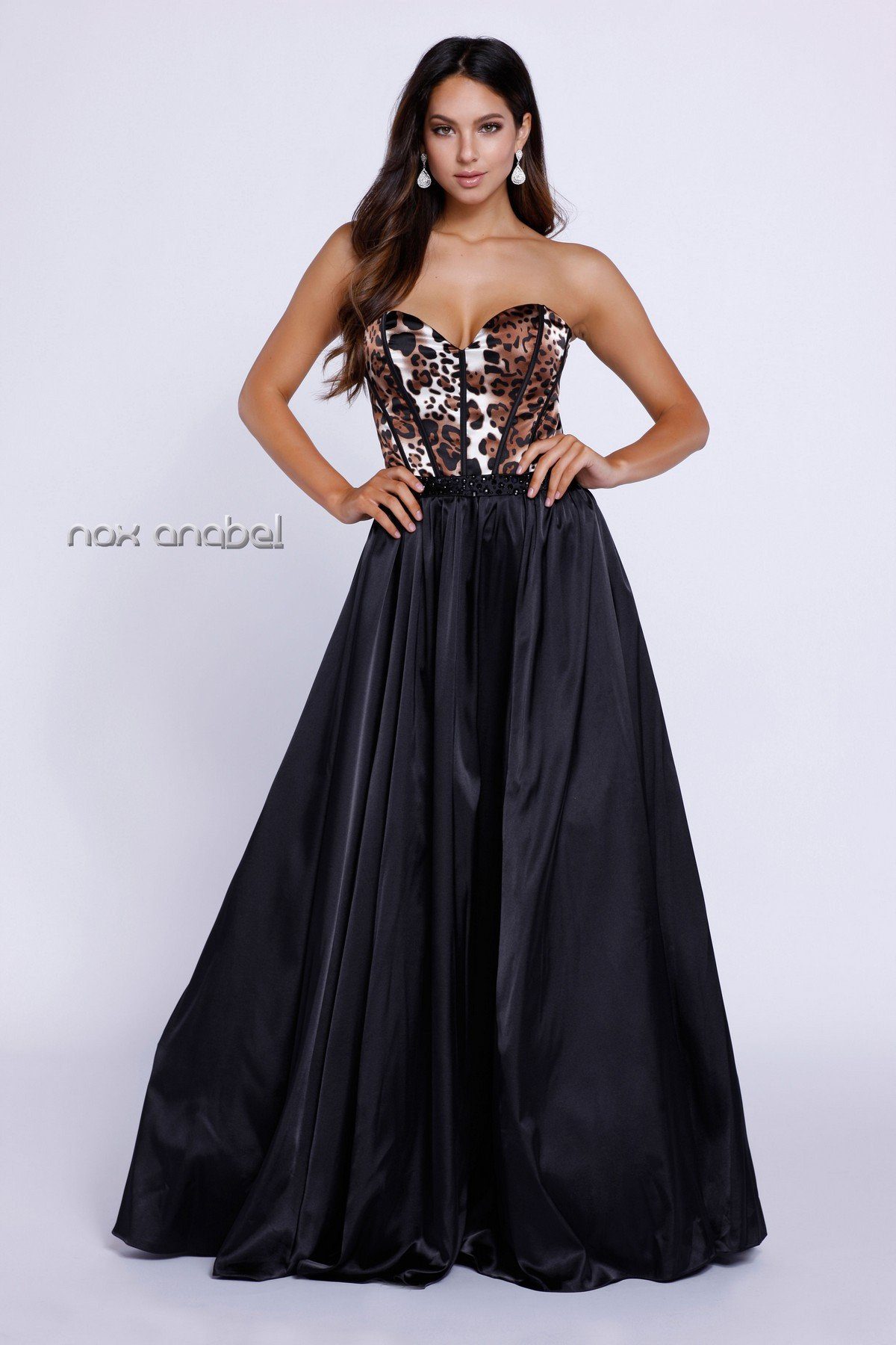 green emerald velvet dress Leopard Print A-Line Slit Gown by Lucci Lu 1063 main image 1