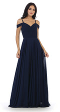 Long Pleated Off Shoulder Chiffon Bridesmaids  Gown