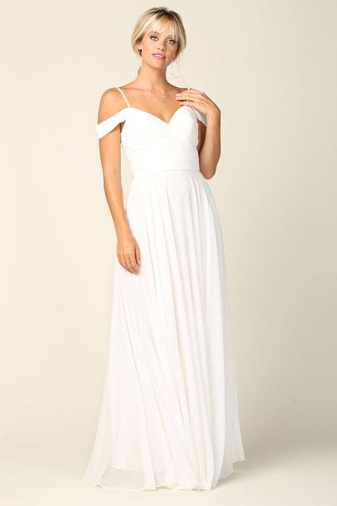 Long Pleated Off Shoulder Chiffon Bridesmaids  Gown