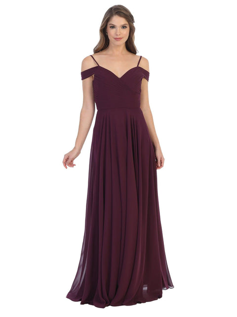 Long Pleated Off Shoulder Chiffon Bridesmaids  Gown