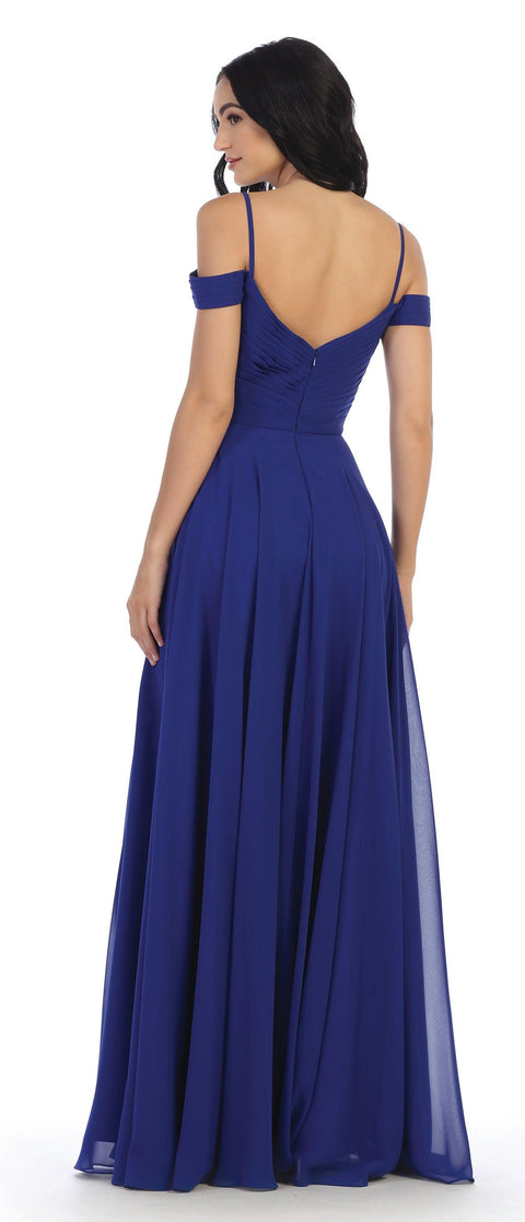 Long Pleated Off Shoulder Chiffon Bridesmaids  Gown