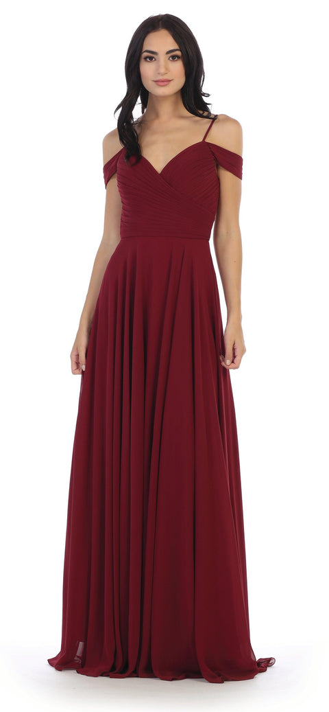 Long Pleated Off Shoulder Chiffon Bridesmaids  Gown
