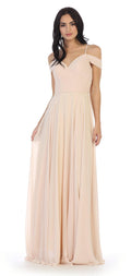 Long Pleated Off Shoulder Chiffon Bridesmaids  Gown