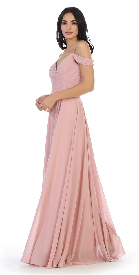Long Pleated Off Shoulder Chiffon Bridesmaids  Gown
