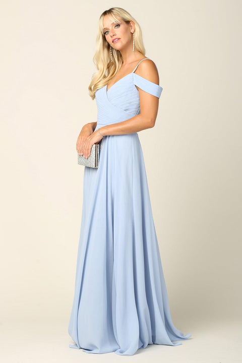 Long Pleated Off Shoulder Chiffon Bridesmaids  Gown