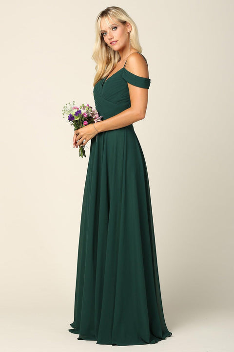 Long Pleated Off Shoulder Chiffon Bridesmaids  Gown