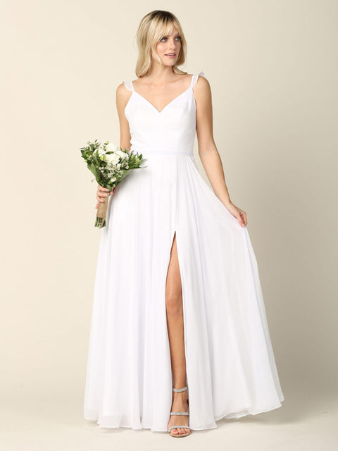 Long Bridesmaids Ruffle Sleeve Chiffon Gown by Eva Fashion – alternate view 9