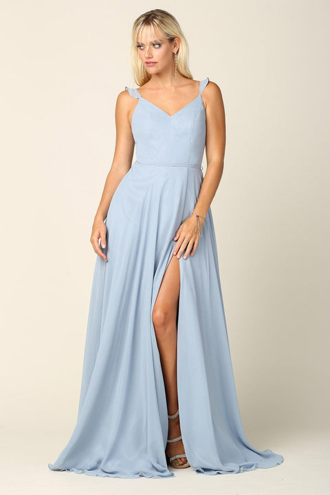 Long Bridesmaids Ruffle Sleeve Chiffon Gown by Eva Fashion – alternate view 2
