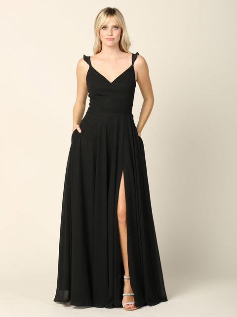 Long Bridesmaids Ruffle Sleeve Chiffon Gown by Eva Fashion – alternate view 3