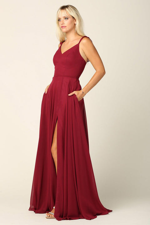 Long Bridesmaids Ruffle Sleeve Chiffon Gown by Eva Fashion – alternate view 4