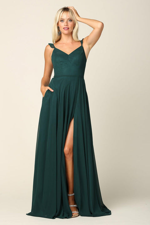 Long Bridesmaids Ruffle Sleeve Chiffon Gown by Eva Fashion – alternate view 5