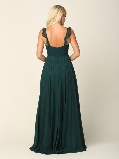 Long Bridesmaids Ruffle Sleeve Chiffon Gown by Eva Fashion – alternate view 6