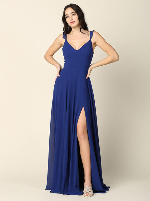 Long Bridesmaids Ruffle Sleeve Chiffon Gown by Eva Fashion – alternate view 7