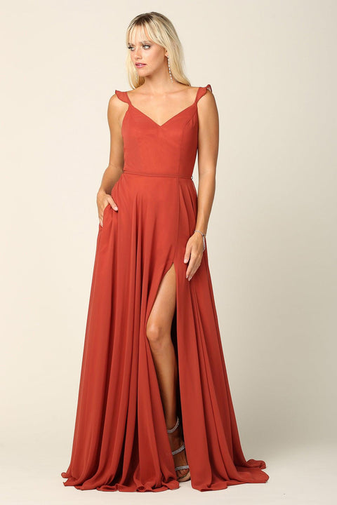 Long Bridesmaids Ruffle Sleeve Chiffon Gown by Eva Fashion – alternate view 8