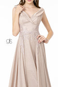 Elizabeth K GL1817: Long Metallic Dress with Cap Sleeves