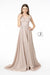 Elizabeth K GL1817: Long Metallic Dress with Cap Sleeves