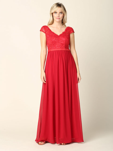Long Cap Sleeve Mother of the Bride and Groom Formal Dress
