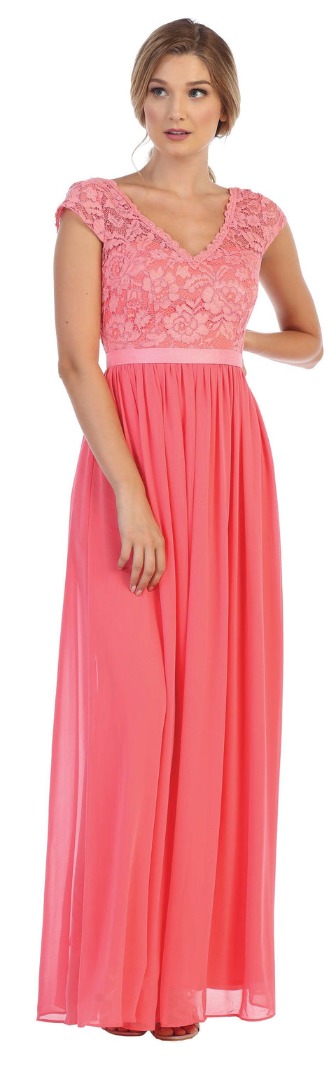 Long Cap Sleeve Mother of the Bride and Groom Formal Dress