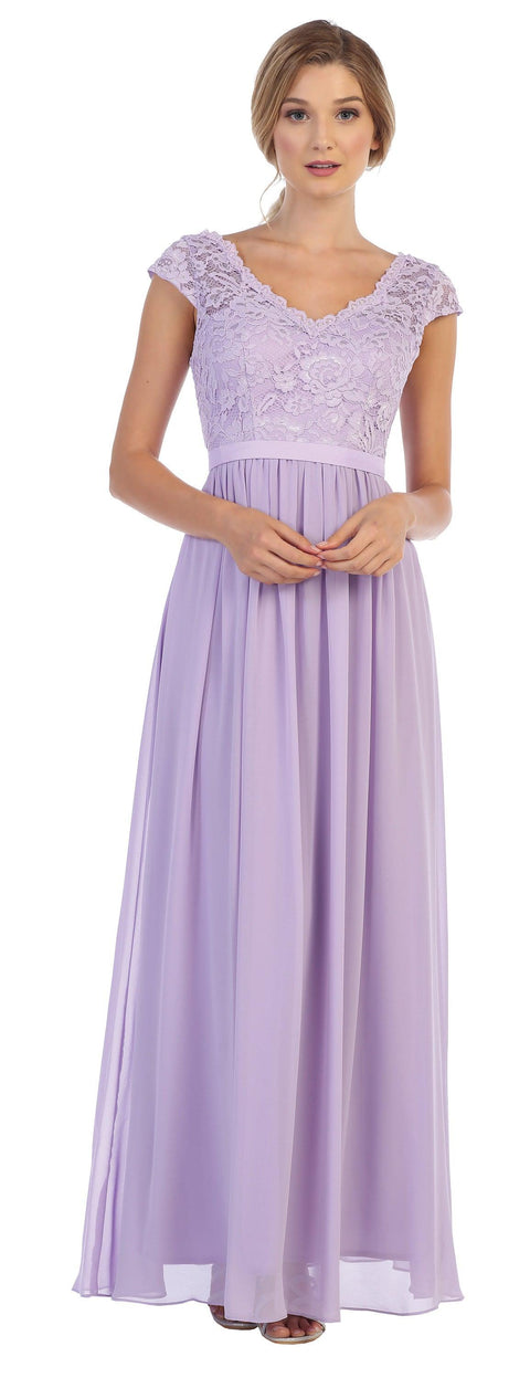 Long Cap Sleeve Mother of the Bride and Groom Formal Dress