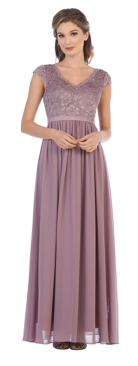 Long Cap Sleeve Mother of the Bride and Groom Formal Dress