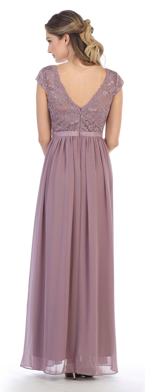 Long Cap Sleeve Mother of the Bride and Groom Formal Dress