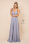 Long Deep V-Neck Gown with Corset Back by Nox Anabel R416