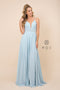 Long Deep V-Neck Gown with Corset Back by Nox Anabel R416