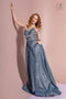 Elizabeth K GL2506: Long Glitter Dress with Deep V-Neck and Pockets