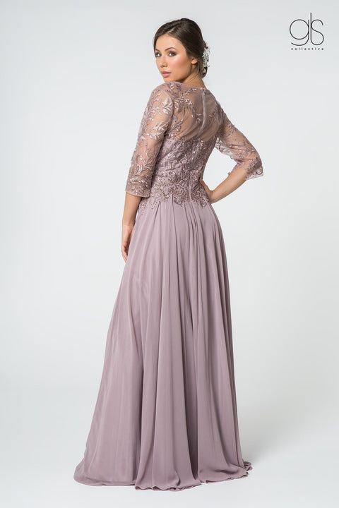 Elizabeth K Gl2810: Long Dress with Embroidered Bodice and 3/4 Sleeves – alternate view 6