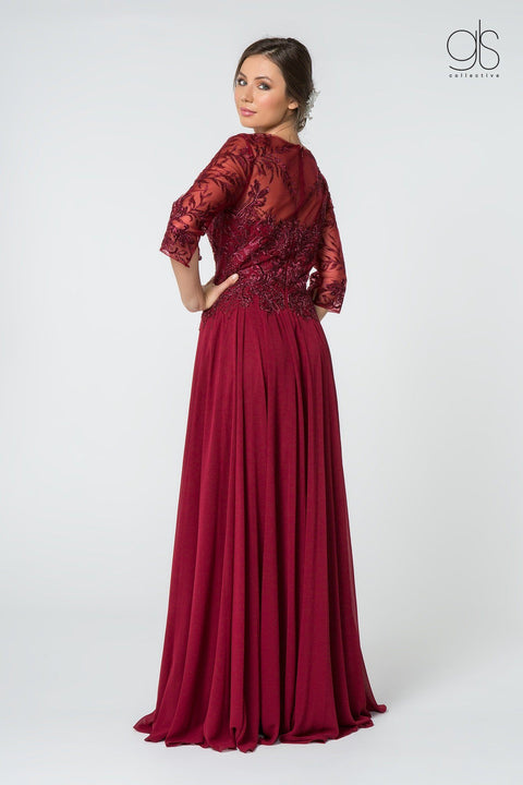 Elizabeth K Gl2810: Long Dress with Embroidered Bodice and 3/4 Sleeves – alternate view 10