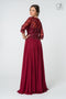 Elizabeth K GL2810: Long Dress with Embroidered Bodice and 3/4 Sleeves