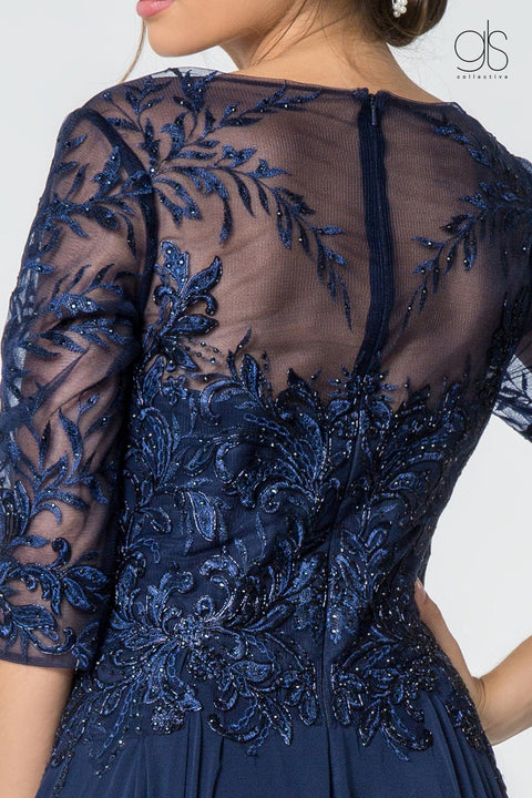 Elizabeth K Gl2810: Long Dress with Embroidered Bodice and 3/4 Sleeves – alternate view 4