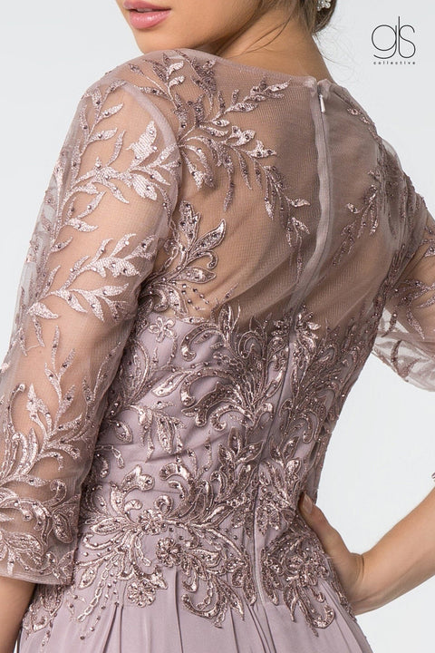 Elizabeth K Gl2810: Long Dress with Embroidered Bodice and 3/4 Sleeves – alternate view 8
