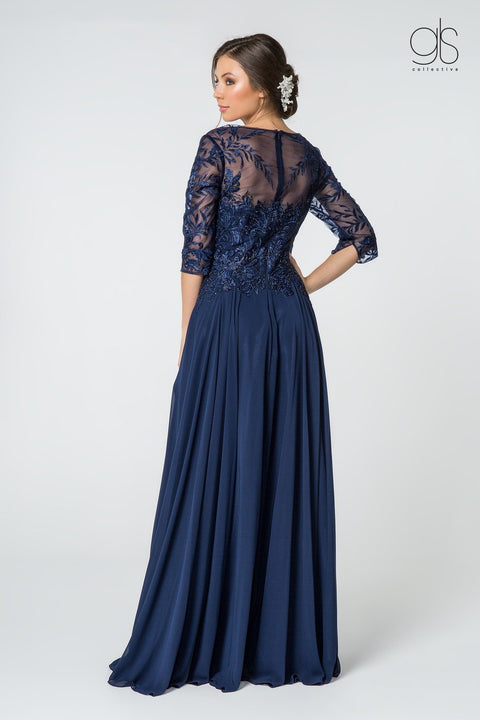 Elizabeth K Gl2810: Long Dress with Embroidered Bodice and 3/4 Sleeves – alternate view 2