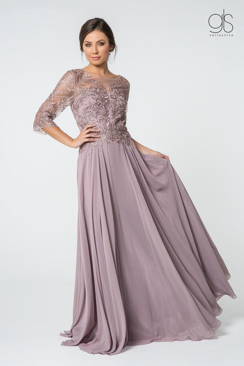 Elizabeth K Gl2810: Long Dress with Embroidered Bodice and 3/4 Sleeves – alternate view 5