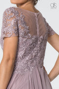 Long Embroidered Bodice Dress with Short Sleeves by Elizabeth K GL2813