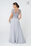 Long Embroidered Bodice Dress with Short Sleeves by Elizabeth K GL2813