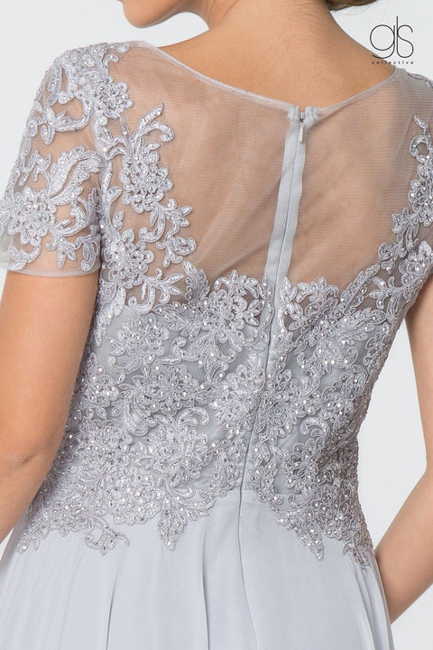 Long Embroidered Bodice Dress with Short Sleeves by Elizabeth K GL2813