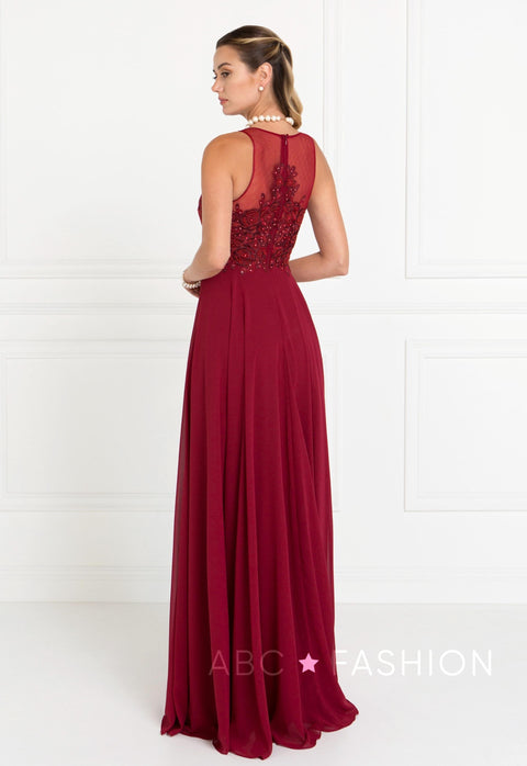 Elizabeth K Gl1570: Long Burgundy Chiffon Dress with Embroidery – alternate view 2