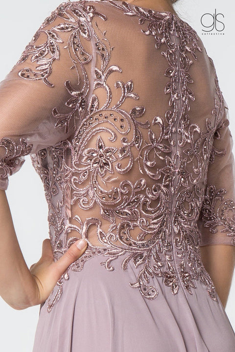 Elizabeth K Gl2812: Long Dress with Embroidered Bodice and Mid-Length Sleeves – alternate view 10