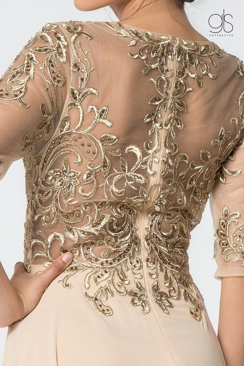 Elizabeth K Gl2812: Long Dress with Embroidered Bodice and Mid-Length Sleeves – alternate view 14