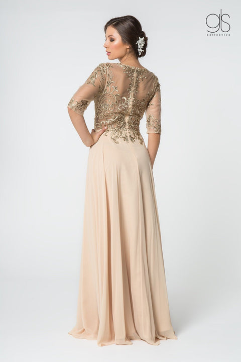 Elizabeth K Gl2812: Long Dress with Embroidered Bodice and Mid-Length Sleeves – alternate view 12