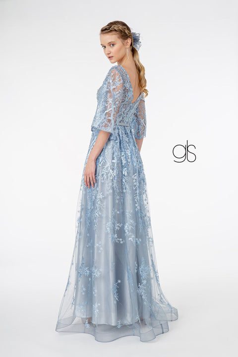Long Embroidered Dress with Mid Sleeves by Elizabeth K GL2973