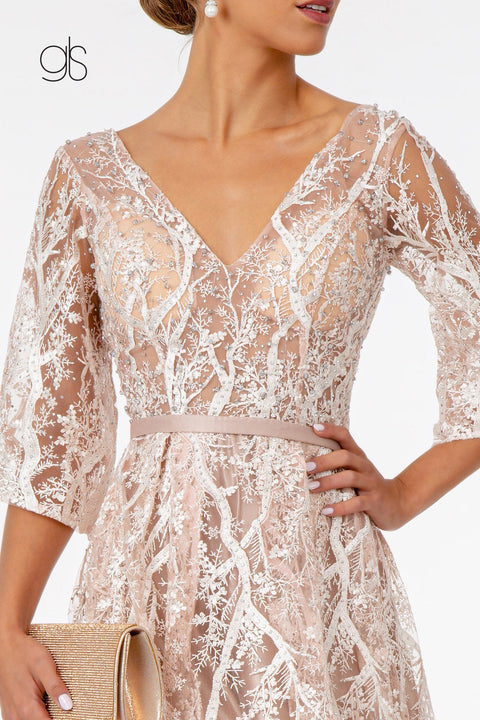 Long Embroidered Dress with Mid Sleeves by Elizabeth K GL2973
