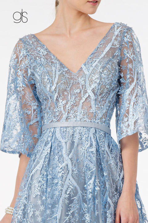 Long Embroidered Dress with Mid Sleeves by Elizabeth K GL2973